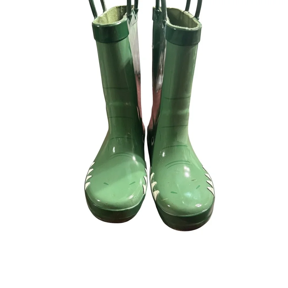 Cat & Jack Kids Green Alligator Rain Boots Crocodile Waterproof Size 12 Pull On